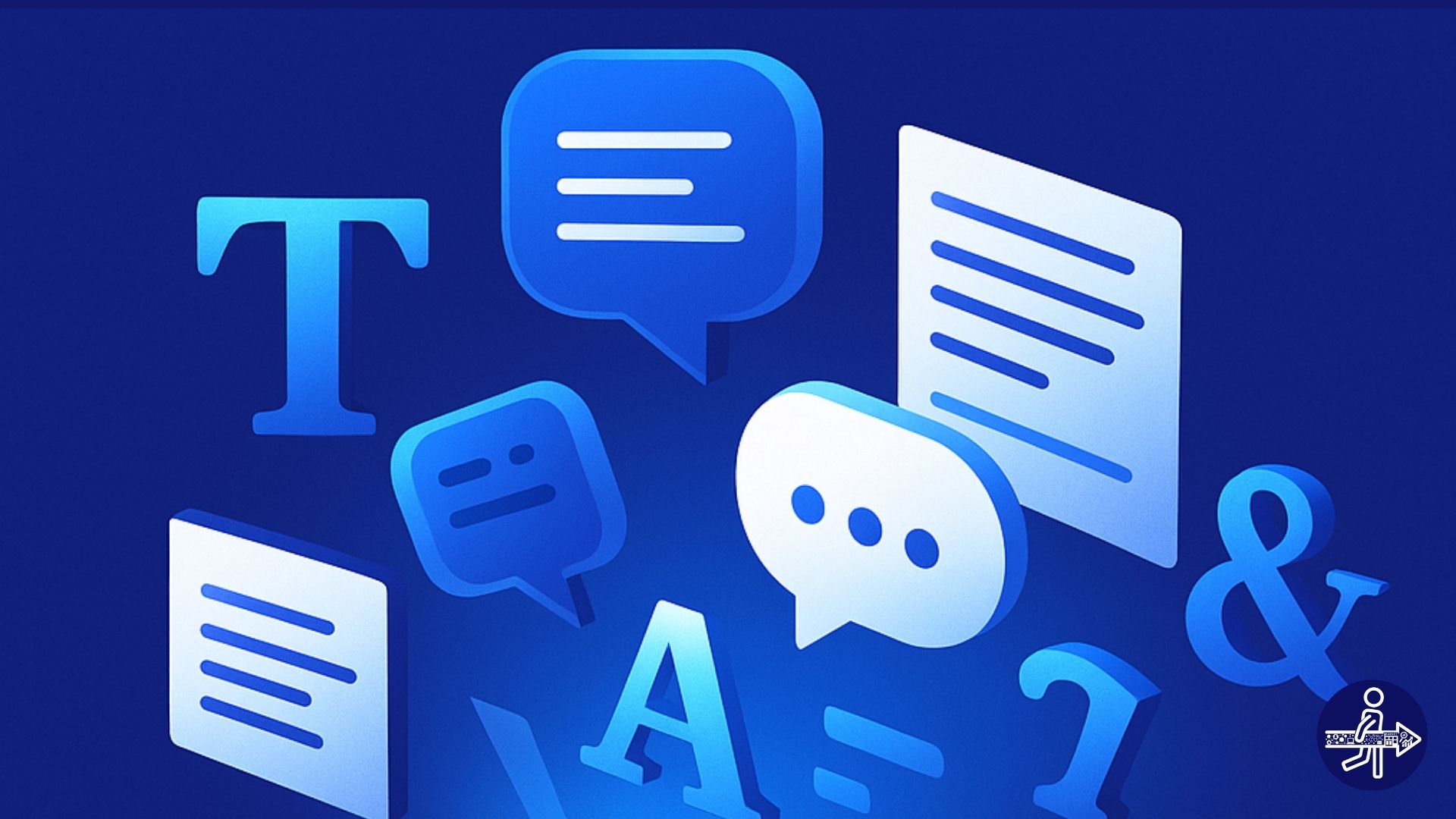 Modern 3D image of messaging icons and speech bubbles illustrating communication and copywriting.
